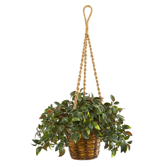 30” Mini Melon green faux plant in hanging basket with 3 jute hangers UV resistant Nearly Natural on Tampa Home & Garden Store