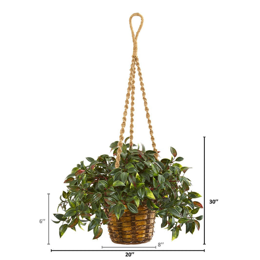 Nearly Natural 30-in Mini Melon artificial plant in hanging basket with UV-resistant foliage on Tampa Home & Garden Store