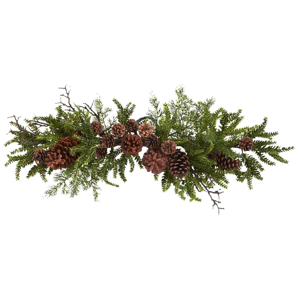32” Artificial Pine & Pine Cone Swag by Nearly Natural with green foliage and brown cones on Tampa Home & Garden Store