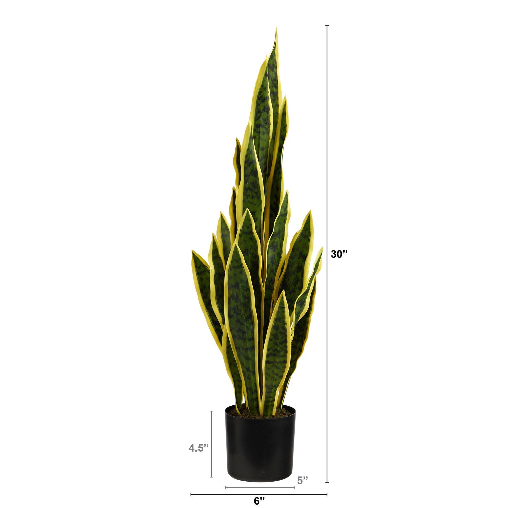 30” Sansevieria artificial plant by Nearly Natural in black pot with yellow-edged leaves on Tampa Home & Garden Store