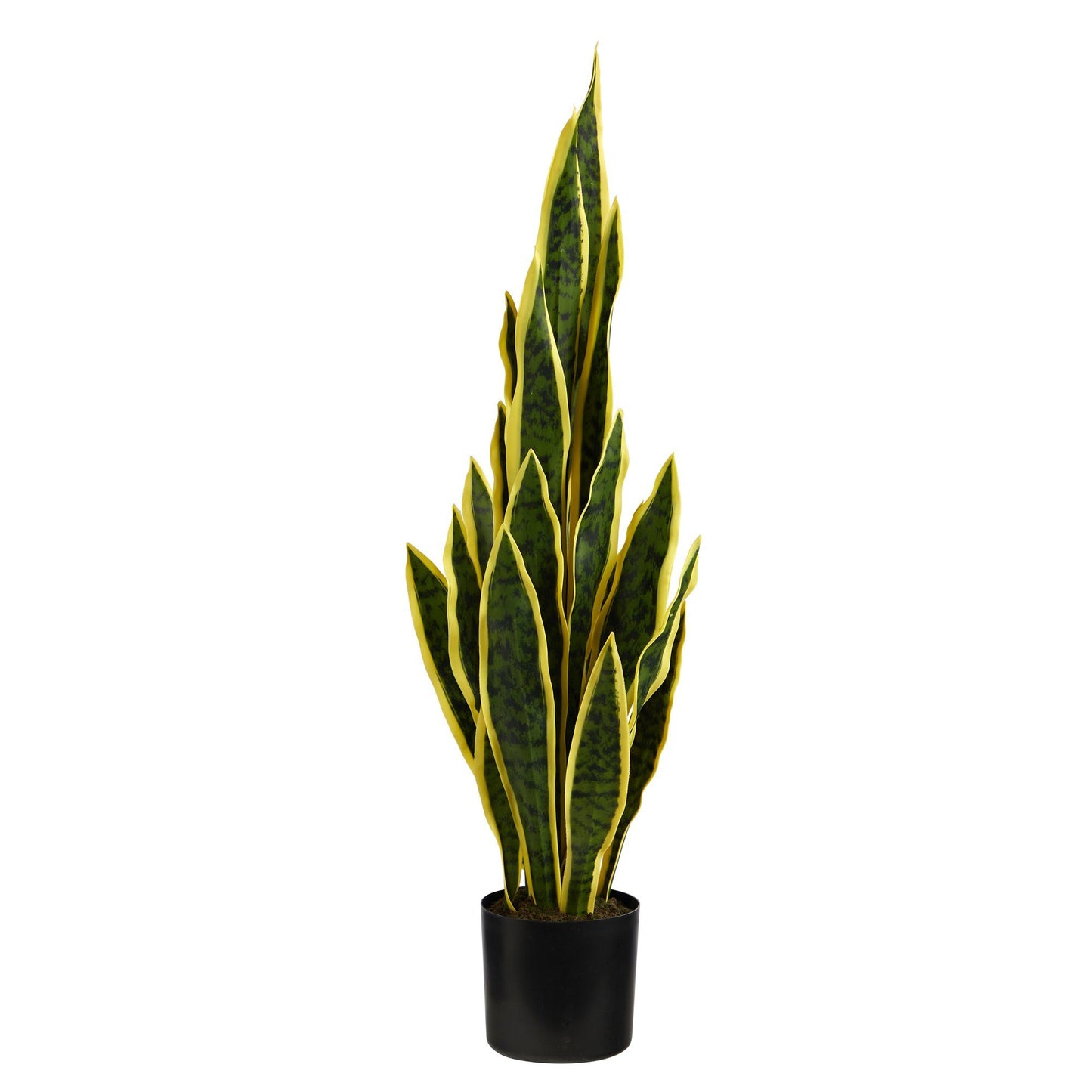 Nearly Natural 30in Sansevieria artificial plant with yellow-edged green leaves in a black pot on Tampa Home & Garden Store