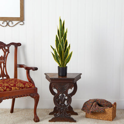 30-in Nearly Natural Sansevieria artificial plant in black pot with yellow-edged leaves on Tampa Home & Garden Store