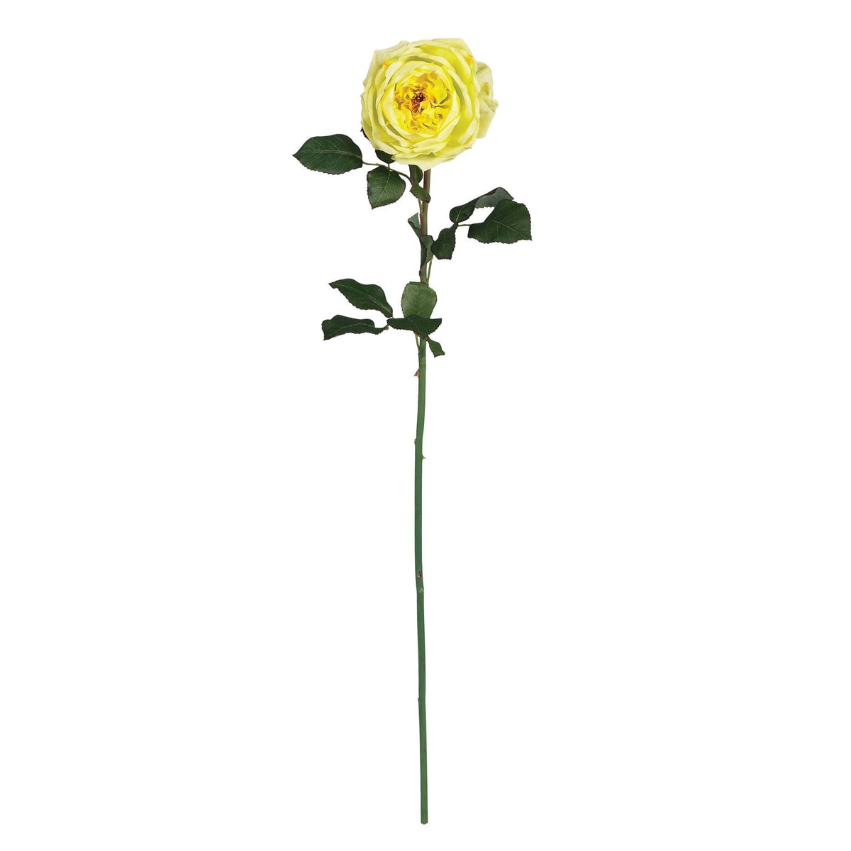 Rose stem 31in Nearly Natural yellow bloom with green leaves on Tampa Home & Garden Store