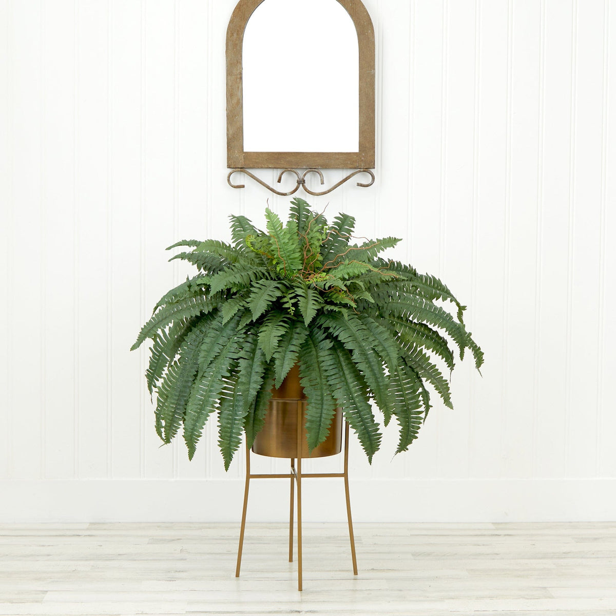 32in artificial Boston fern in metal copper planter on stand Nearly Natural DIY kit on Tampa Home & Garden Store