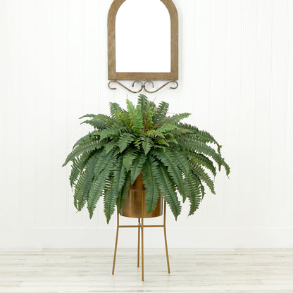 32in artificial Boston fern in metal copper planter on stand Nearly Natural DIY kit on Tampa Home & Garden Store
