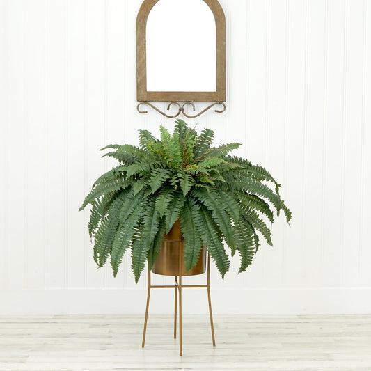 32in artificial Boston fern in metal copper planter on stand Nearly Natural DIY kit on Tampa Home & Garden Store