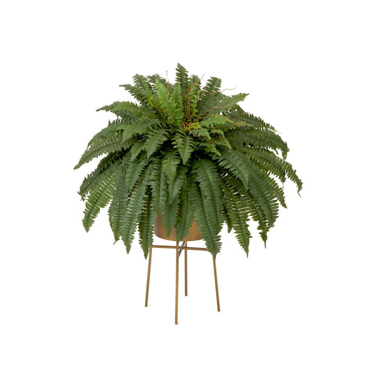 32in artificial Boston fern plant in gold metal planter with stand by Nearly Natural on Tampa Home & Garden Store