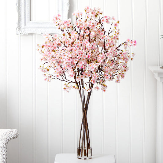 32” Artificial Cherry Blossom Arrangement with Glass Cylinder Vase - Tampa Home & Garden Store