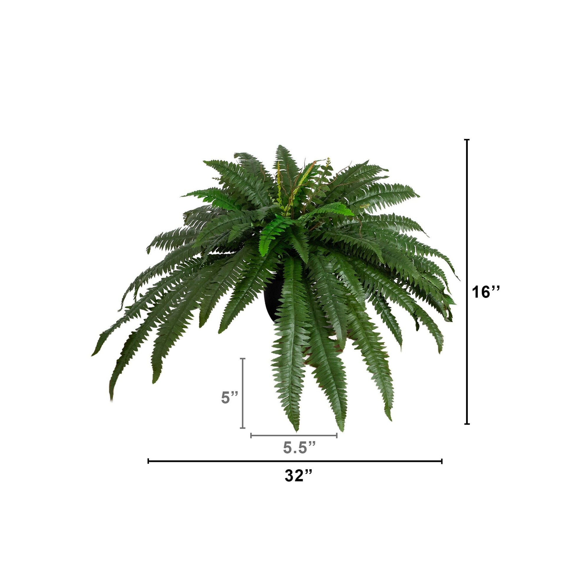 32in artificial self-shaped Boston fern plant in black planter by Nearly Natural on Tampa Home & Garden Store