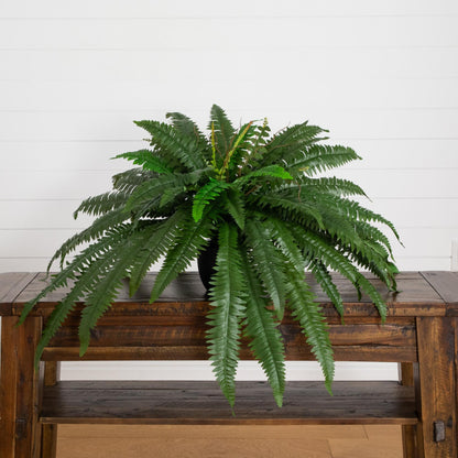 32-inch artificial self-shaped Boston fern in black planter by Nearly Natural on Tampa Home & Garden Store