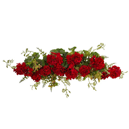 Nearly Natural 32-inch Geranium and Berry Swag with red blooms and green foliage on Tampa Home & Garden Store