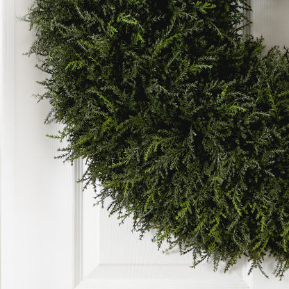 32-inch Giant Cedar Artificial Wreath by Nearly Natural with dense green cedar foliage on Tampa Home & Garden Store