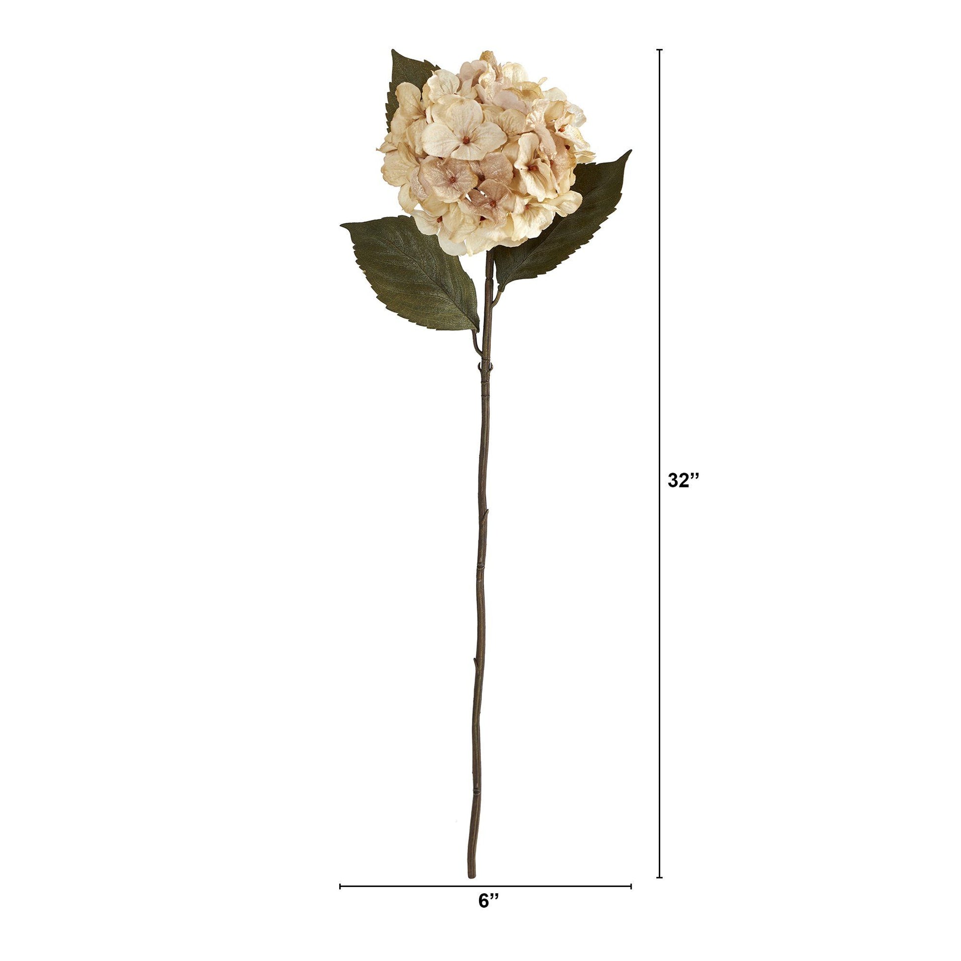 Hydrangea 32in artificial stem, set of 6, cream blossoms and dark green leaves Nearly Natural on Tampa Home & Garden Store