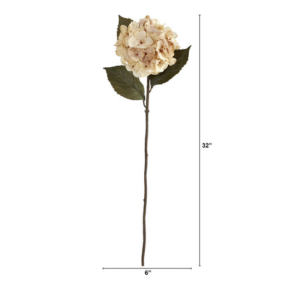 Hydrangea 32in artificial stem, set of 6, cream blossoms and dark green leaves Nearly Natural on Tampa Home & Garden Store