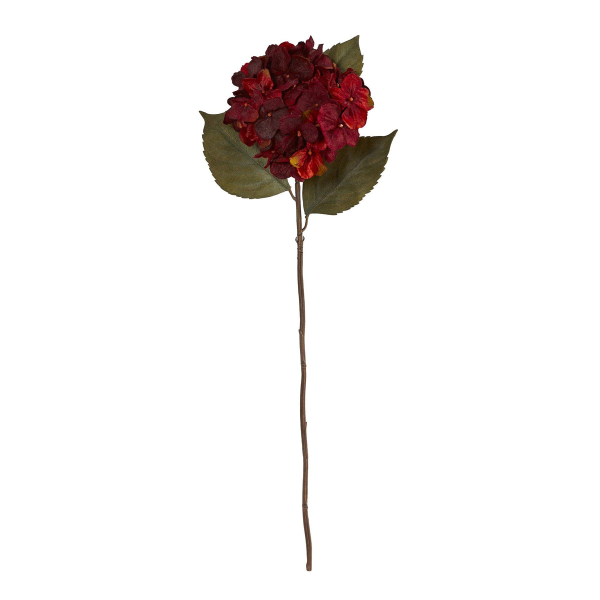 32-inch hydrangea artificial stem set of 6 by Nearly Natural with red blooms and leaves on Tampa Home & Garden Store