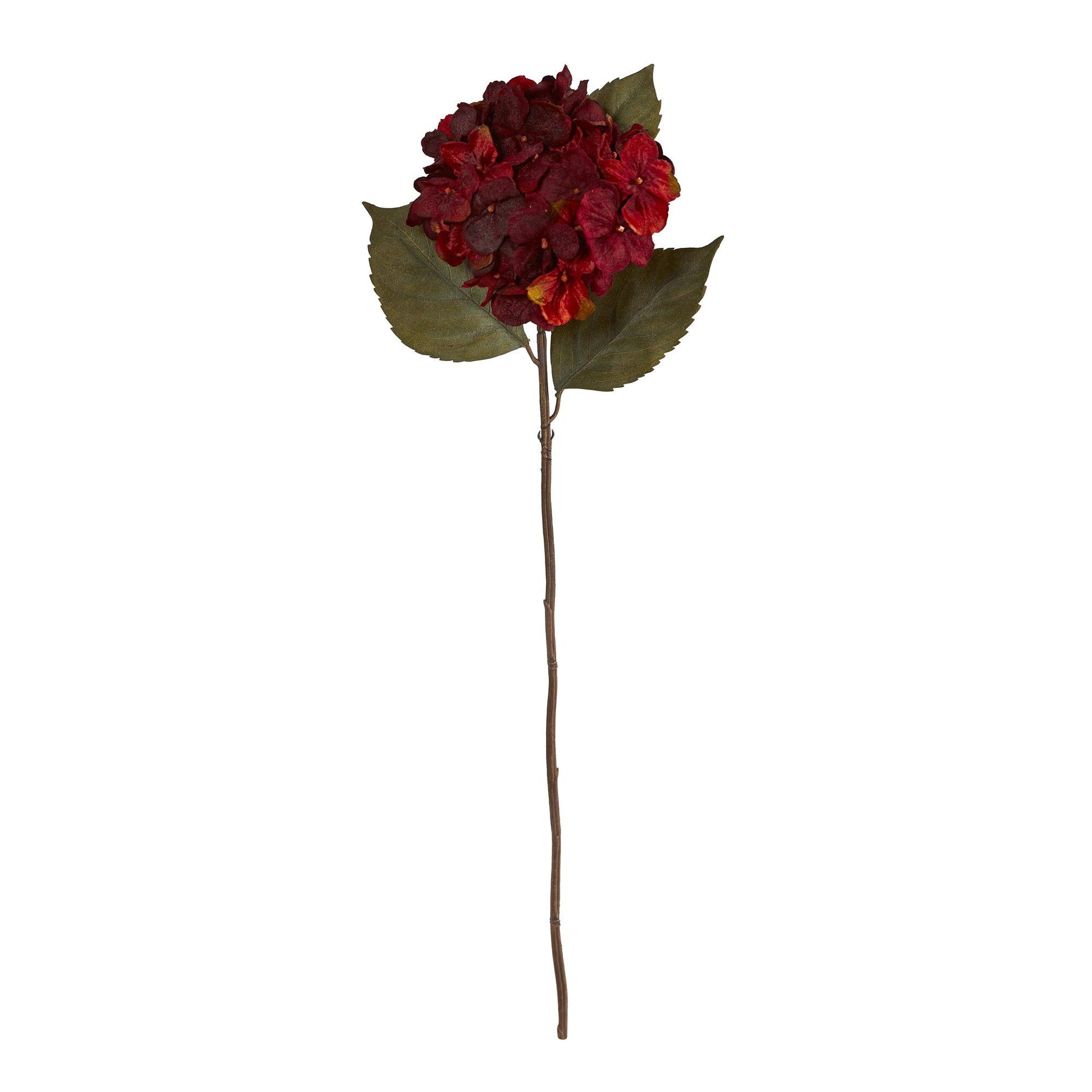 32-inch hydrangea artificial stem set of 6 by Nearly Natural with red blooms and leaves on Tampa Home & Garden Store