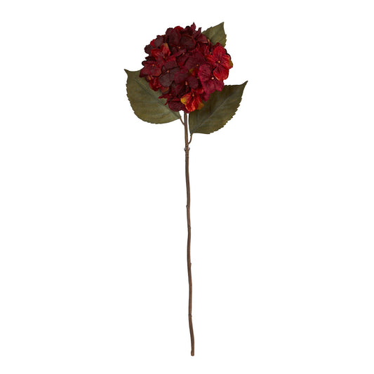 32-inch hydrangea artificial stem set of 6 by Nearly Natural with red blooms and leaves on Tampa Home & Garden Store