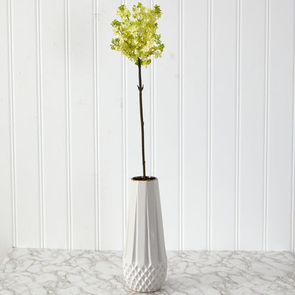 32” Lilac Artificial Flower Stem by Nearly Natural in a white diamond-pattern vase on Tampa Home & Garden Store