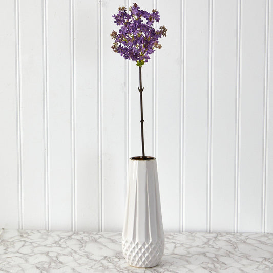32in Lilac artificial flower stem set of 4 by Nearly Natural in a white faceted vase on Tampa Home & Garden Store
