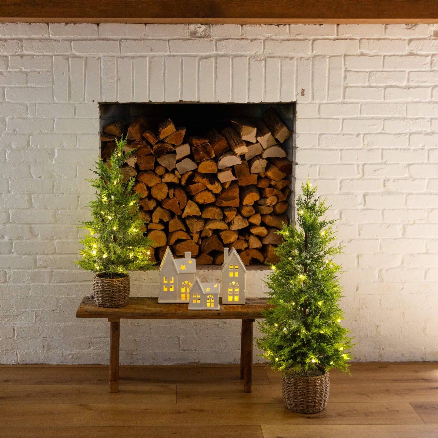 Nearly Natural 32in pre-lit cypress Christmas tree in a woven basket with warm white LEDs on Tampa Home & Garden Store