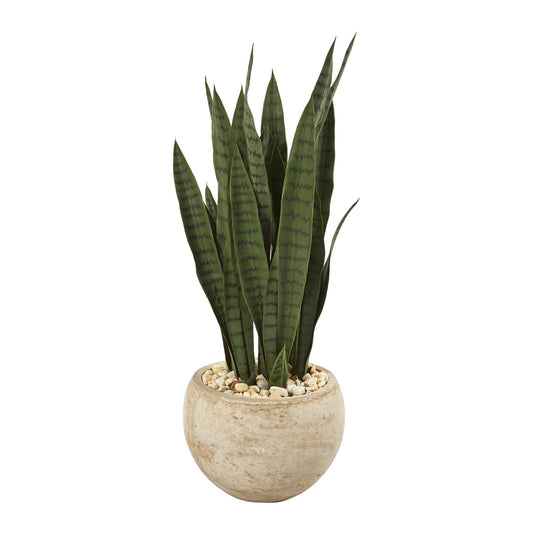 32” Sansevieria Artificial Plant in Sand Colored Planter - Tampa Home & Garden Store