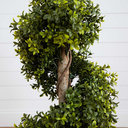33in boxwood topiary spiral artificial tree by Nearly Natural with dense green leaves and trunk on Tampa Home & Garden Store