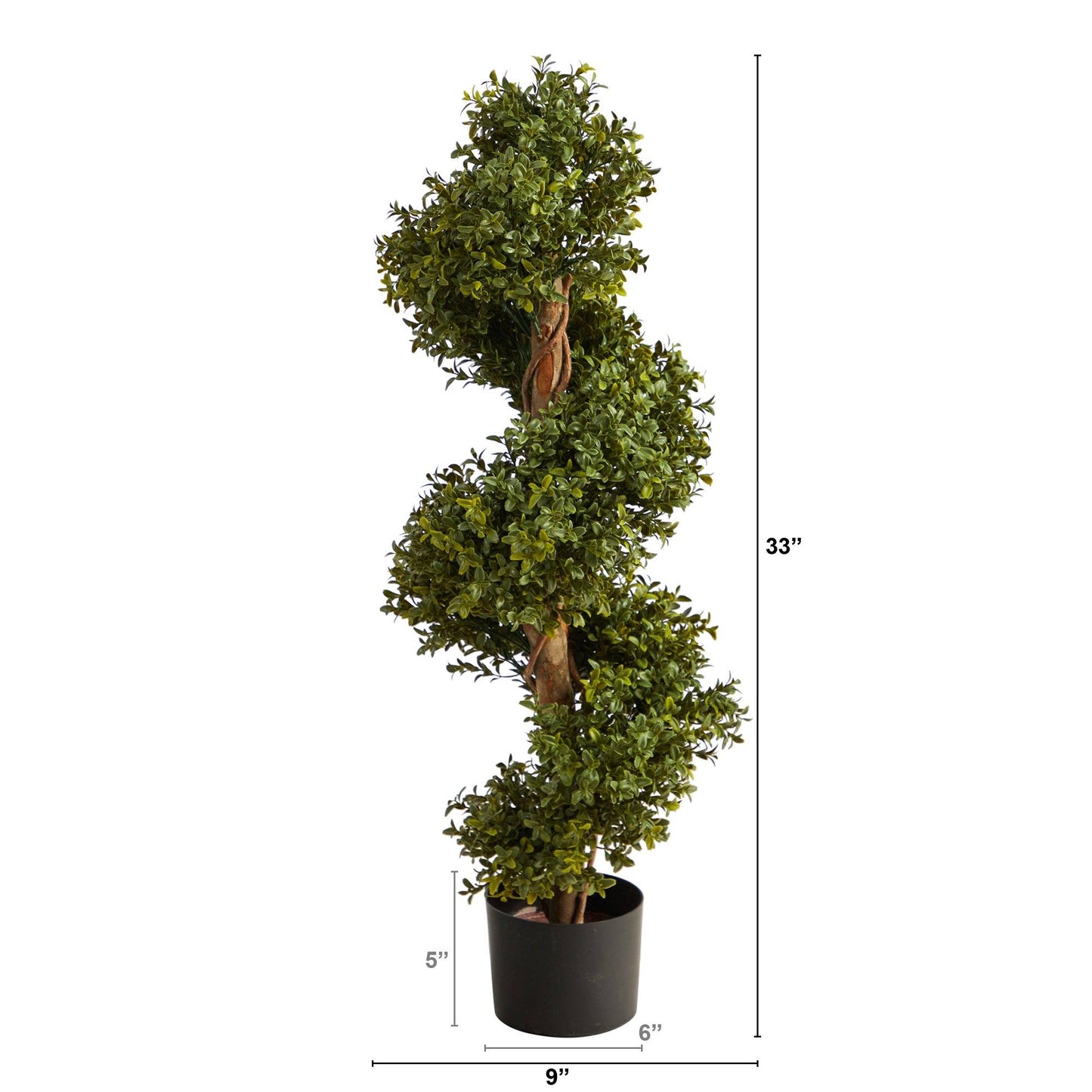 Boxwood topiary spiral tree by Nearly Natural, 33in, in black planter for indoor outdoor use on Tampa Home & Garden Store