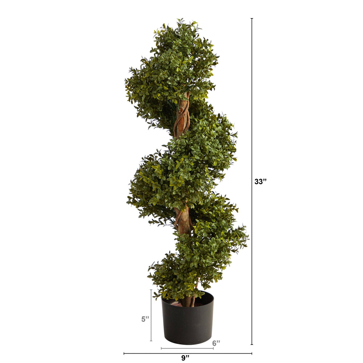 Boxwood topiary spiral tree by Nearly Natural, 33in, in black planter for indoor outdoor use on Tampa Home & Garden Store