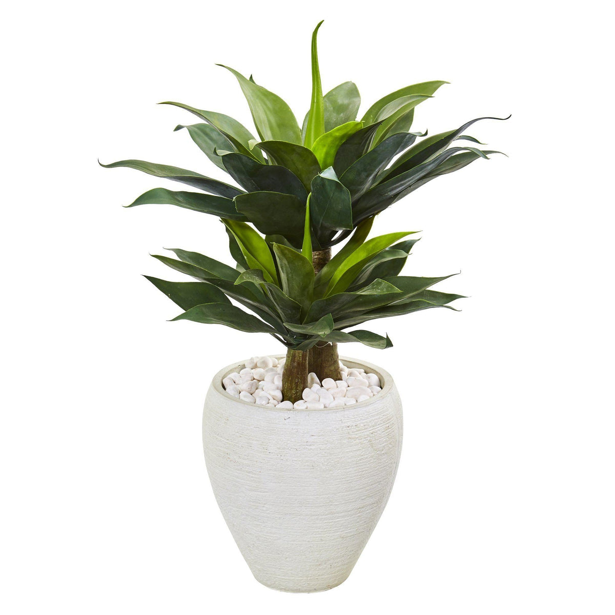 33-inch double agave artificial succulent plant in a white textured planter with white pebbles on Tampa Home & Garden Store