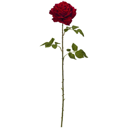 Red giant rose stem by Nearly Natural, 33in artificial blossom with green leaves on Tampa Home & Garden Store