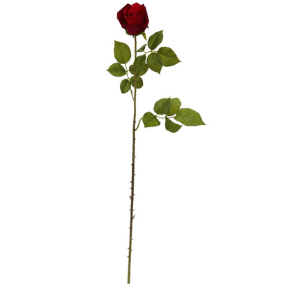 Nearly Natural 33in red rose bud artificial flower stem with green serrated leaves on Tampa Home & Garden Store