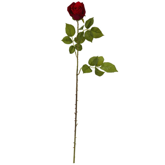 Nearly Natural 33in red rose bud artificial flower stem with green serrated leaves on Tampa Home & Garden Store