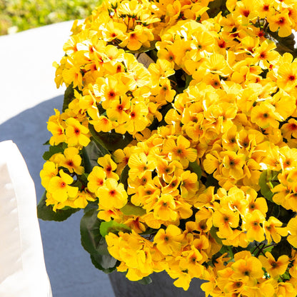 Geranium plant in slate ceramic planter UV resistant Nearly Natural yellow blooms on Tampa Home & Garden Store