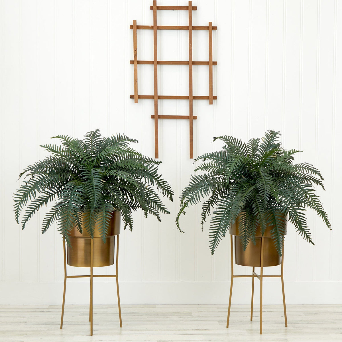 34in artificial river fern plant in metal planters with stands, Nearly Natural 2-pack on Tampa Home & Garden Store