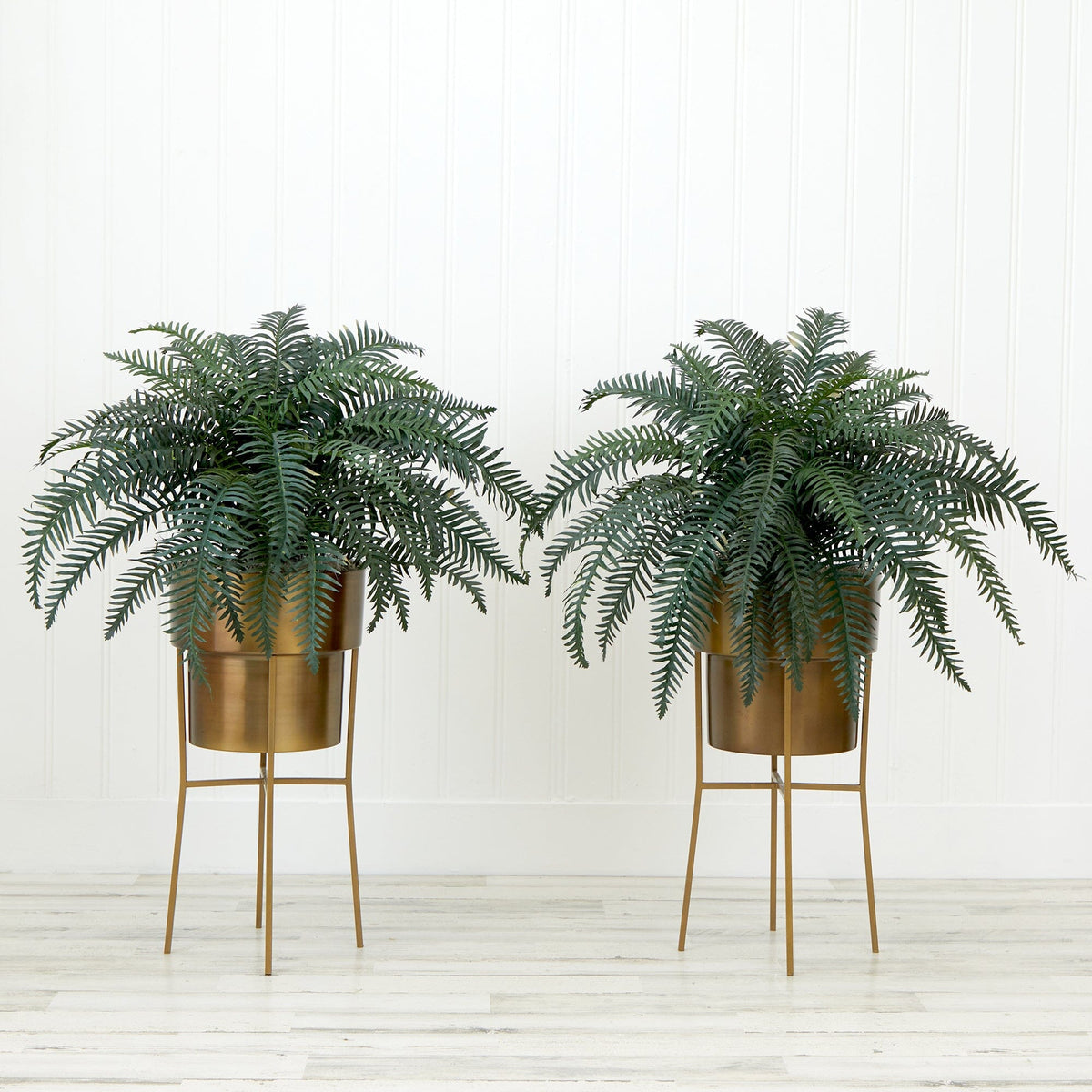 34-inch artificial river fern plants in gold metal planters with stands set of 2 Nearly Natural on Tampa Home & Garden Store