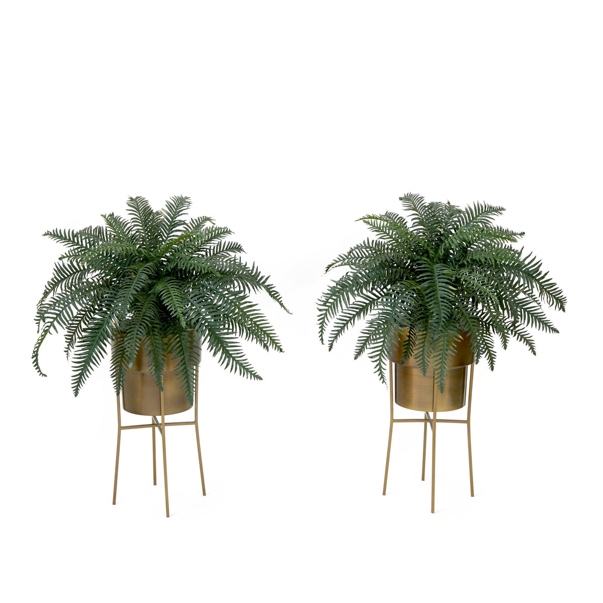 Plant in Planter set of 2 Nearly Natural 34in artificial river ferns in gold metal planters on Tampa Home & Garden Store