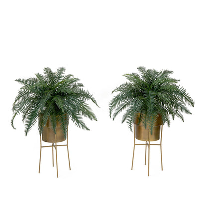 Plant in Planter set of 2 Nearly Natural 34in artificial river ferns in gold metal planters on Tampa Home & Garden Store