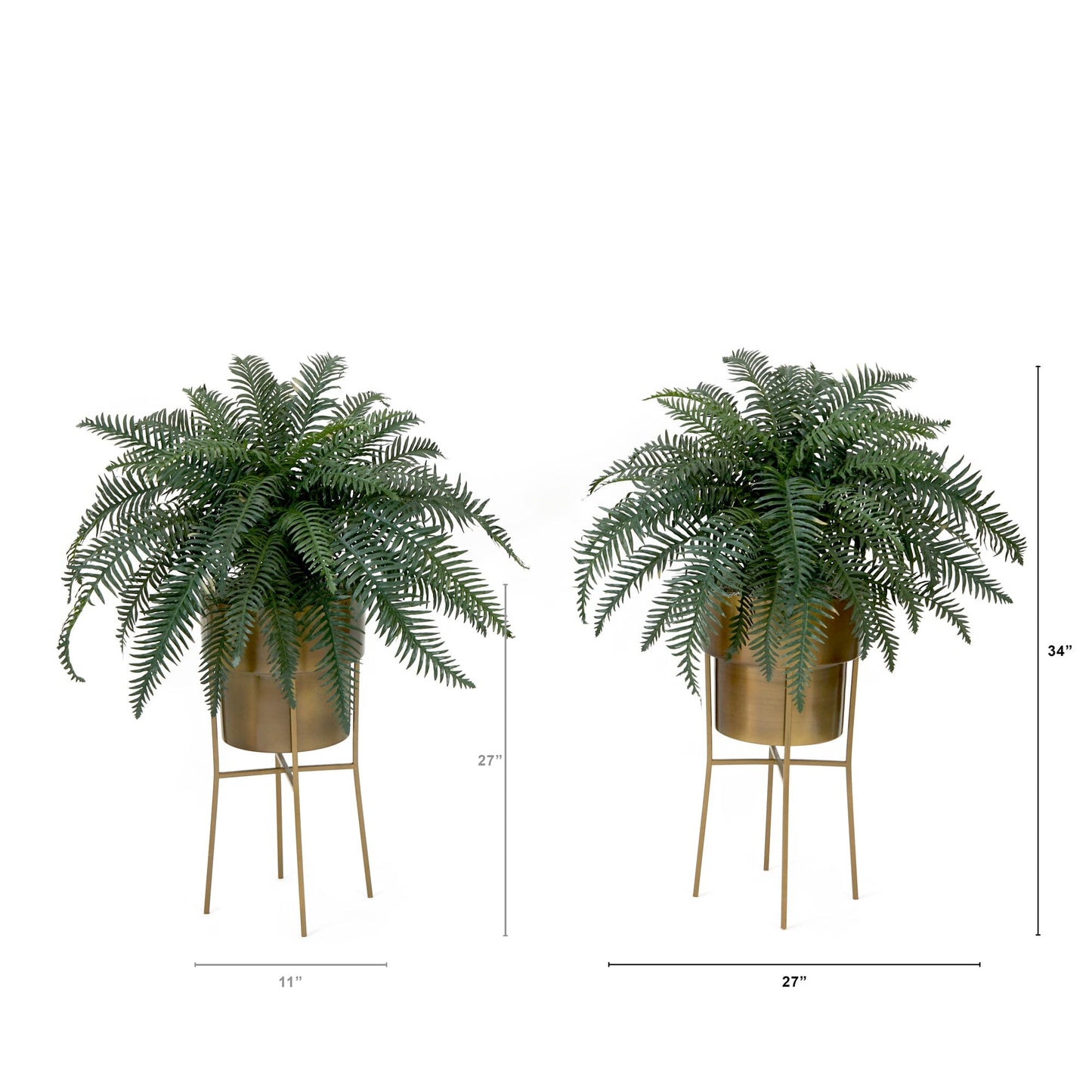 34” Artificial River Fern Plant in Gold Metal Planter Stand; Set of 2 by Nearly Natural on Tampa Home & Garden Store