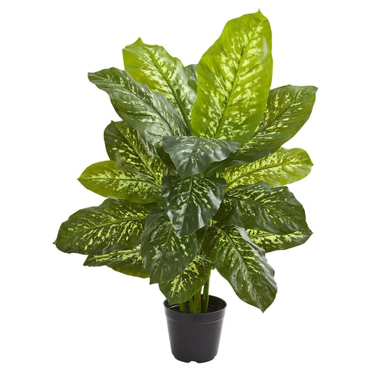 34in Dieffenbachia artificial plant with variegated green leaves in a black pot Nearly Natural on Tampa Home & Garden Store