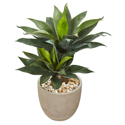 Nearly Natural 34in double agave succulent in sand stone planter with pebbles on Tampa Home & Garden Store