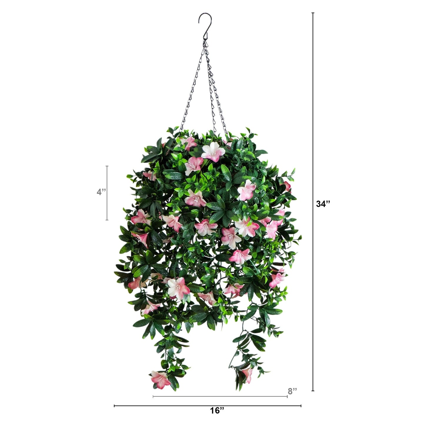 Nearly Natural 34in UV-Res Azalea Hanging Basket with pink blooms and green leaves on Tampa Home & Garden Store
