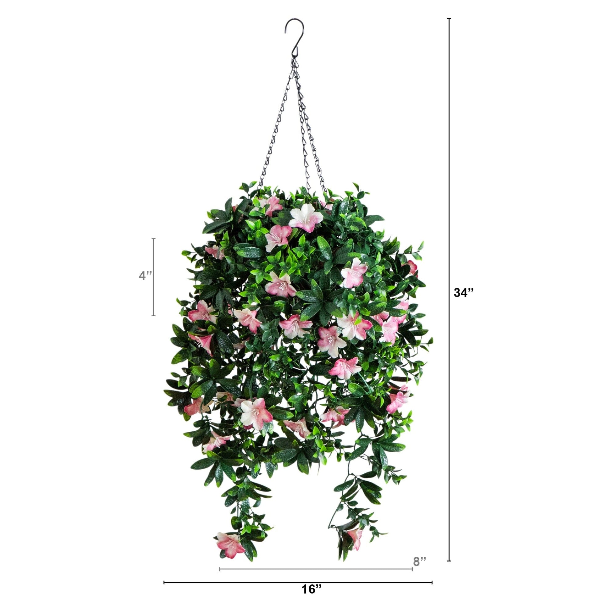 Nearly Natural 34in UV-Res Azalea Hanging Basket with pink blooms and green leaves on Tampa Home & Garden Store