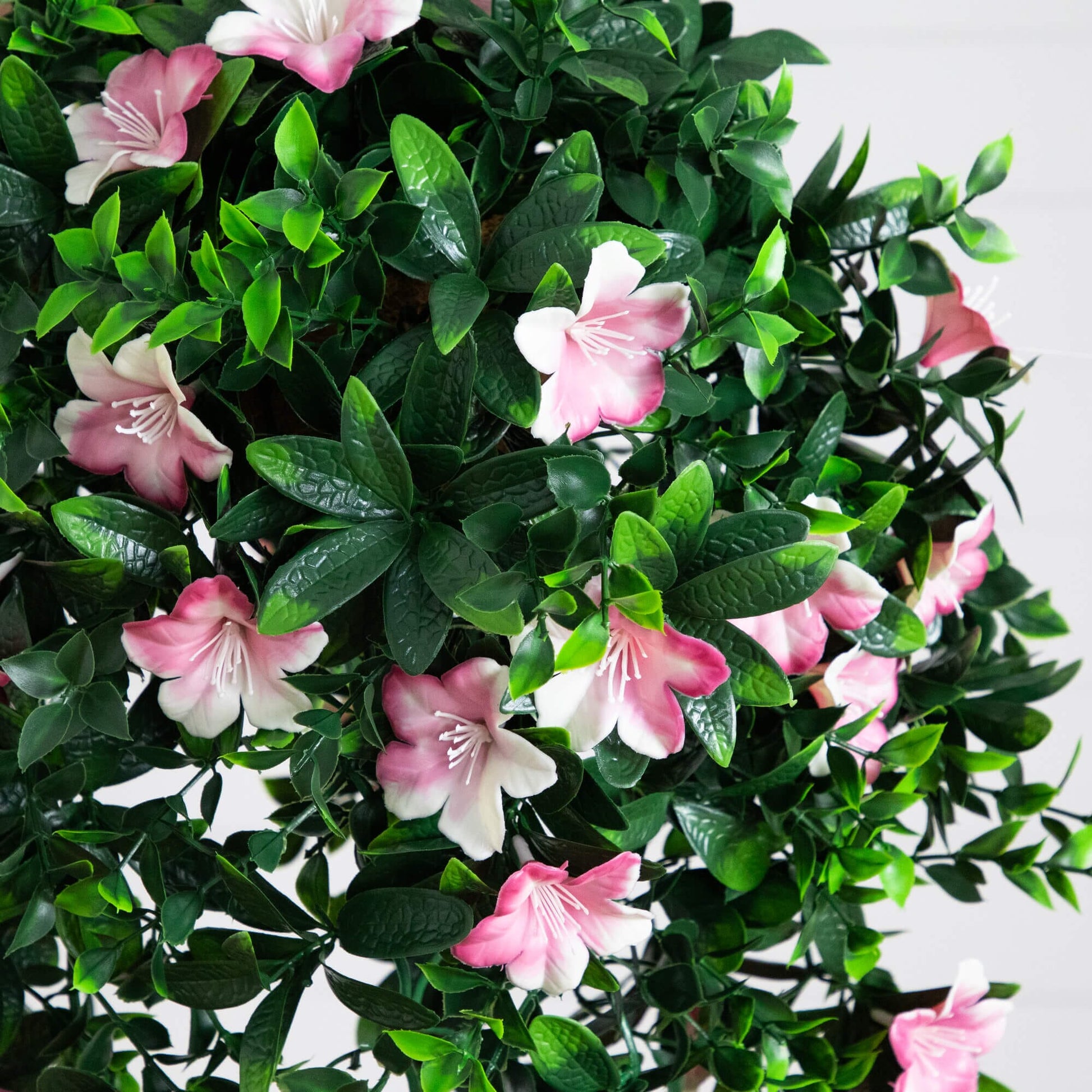 Hanging Nearly Natural 34in UV-resistant artificial azalea basket with pink blooms on Tampa Home & Garden Store