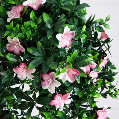 Hanging Nearly Natural 34in UV-resistant artificial azalea basket with pink blooms on Tampa Home & Garden Store