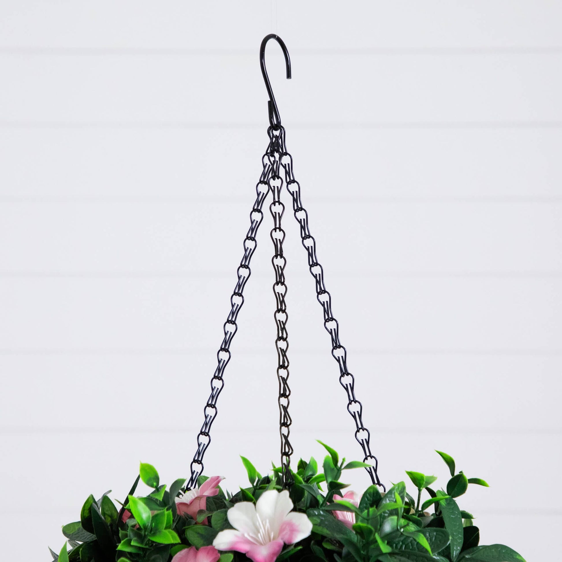 34in UV resistant artificial azalea hanging basket with pink and white blooms on Tampa Home & Garden Store