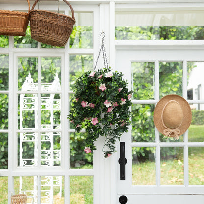 34in UV resistant artificial azalea hanging basket indoor/outdoor by Nearly Natural with pink blooms on Tampa Home & Garden Store