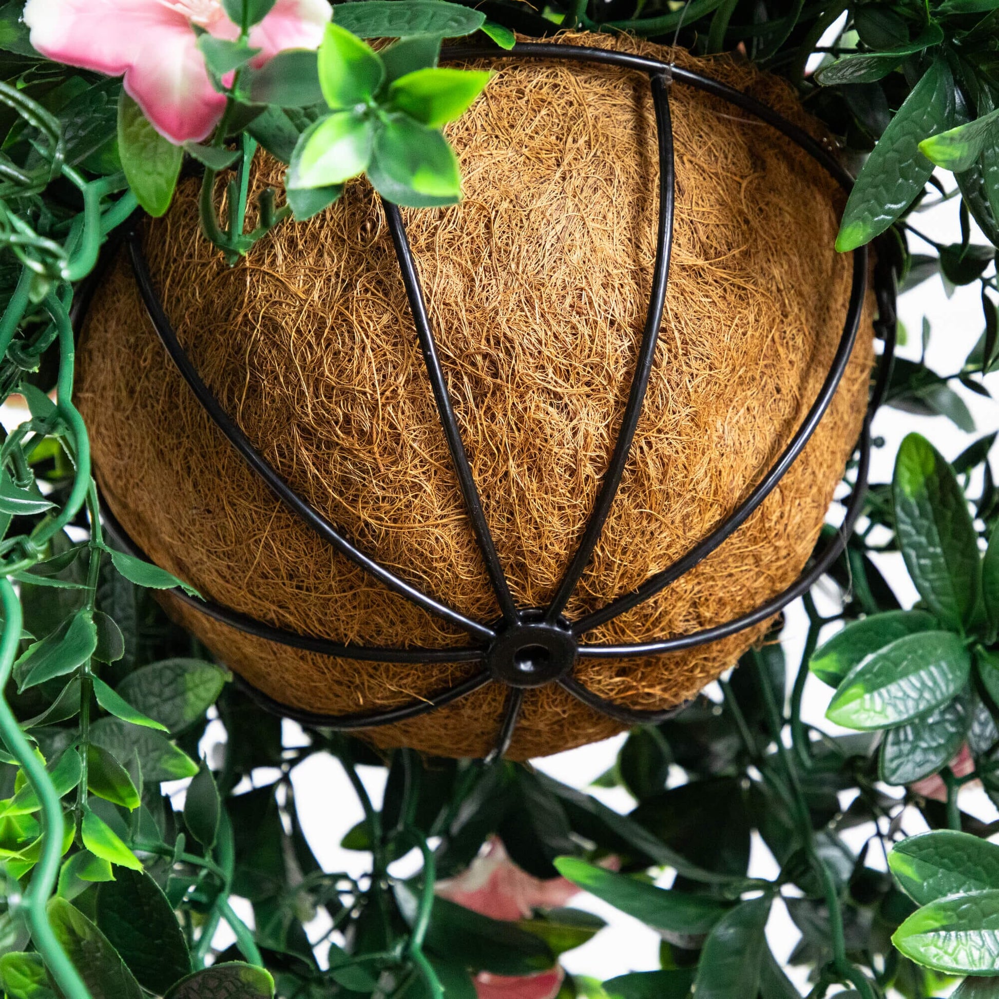 34-inch UV-resistant artificial azalea hanging basket Nearly Natural with coconut fiber liner on Tampa Home & Garden Store