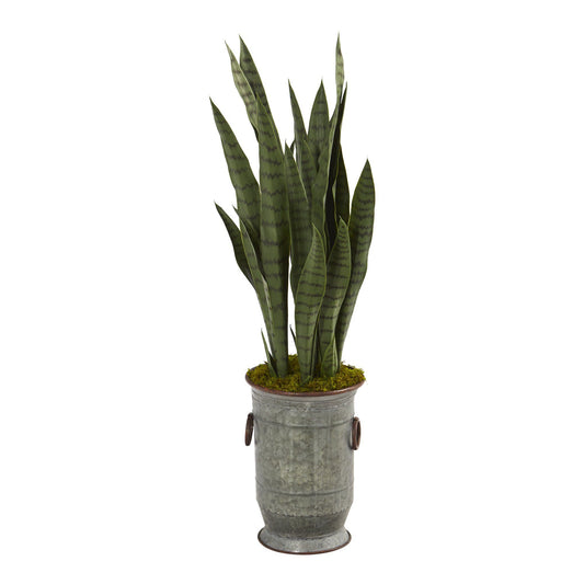 34” Sansevieria Artificial Plant in Vintage Metal Planter - Tampa Home & Garden Store