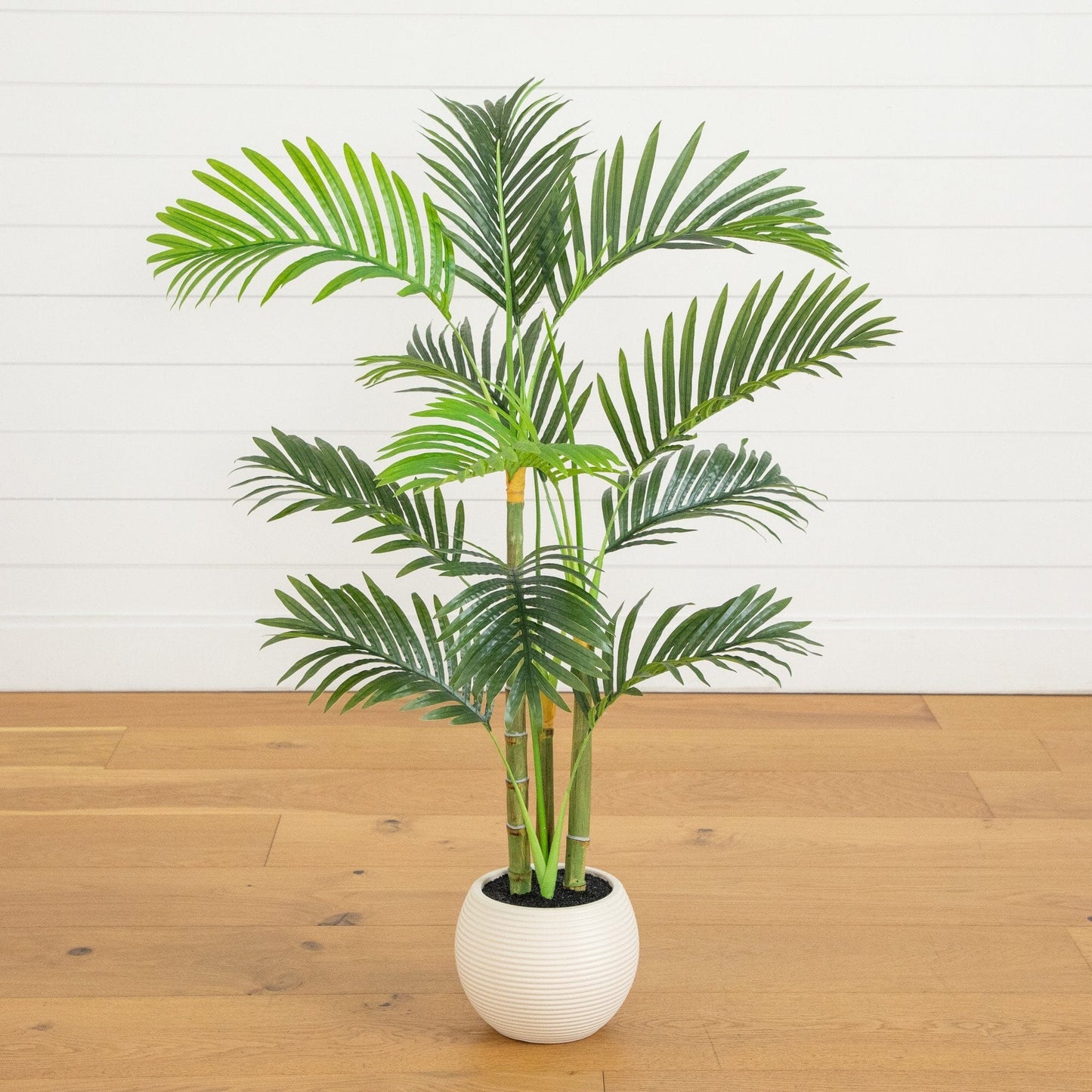 3.5' Artificial Areca Palm Tree in White Round Planter with green fronds Nearly Natural on Tampa Home & Garden Store