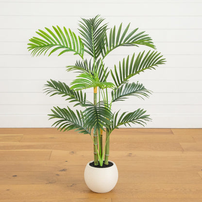 3.5' Artificial Areca Palm Tree in White Round Planter with green fronds Nearly Natural on Tampa Home & Garden Store